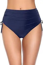 [Holipick] Women Retro High Waisted Bikini Swim Bottom Ruched Side Tie Tankini Swimsuit Briefs