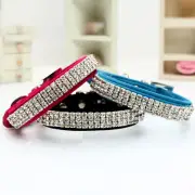 Suede Triple Rhinestone Cat Collar With Bell Diamante Collar