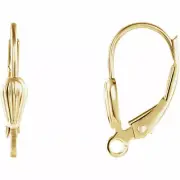 14K Solid Yellow Gold Heavy Shell Leverback Earrings w/Ring Lever Back 1 PAIR