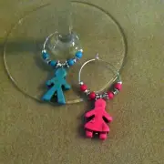 wine glass charms set of 2 boy/girl charms in howlite turquoise unique different