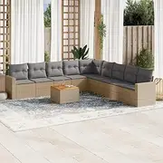 Patio Furniture Sets 10 Piece Garden Sofa Set with Cushions Beige Poly Rattan