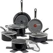 T-FAL Preserve Ceramic, Ceramic Non Stick Cookware Set 13 Piece, Oven Broiler Safe 350F, Kitchen Set w/Frying Pans, Saucepans, Sautepan, Dutch Oven, Lids, Pan Protectors, Pots and Pans Set, Black