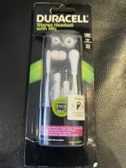 DURACELL STEREO HEADSET WITH MIC Passive Noise Reduction Ex-Deep Bass (white)