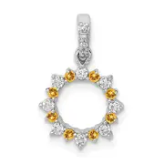 Solid 14k White Gold Simulated CZ and .08 Citrine Fancy Circle Pendant
