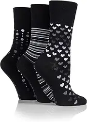 Gentle Grip SOCKSHOP Ladies Soft Top Patterned and Striped Soft Breathable Bamboo Socks in a Multipack of 3