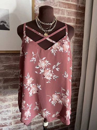 New! Torrid Mauve Floral Chiffon Tank Cami Top Flowy Adjust Straps Size 00 (M/L)