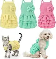 LyssKMK 3Pcs Dog Summer Dresses Dog Camisole Dress with Tiered Skirt Pet Tiered Dress Summer Spring Clothes Pullover Vest Skirt for Small Medium Dogs L