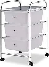 Topment 3 Bin Organizer Rolling Storage Cart Metal Frame Plastic Drawers Flexible Wheels Home Office Scrapbook Supply & Paper Shelf, White