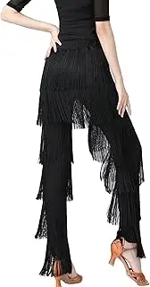 [AUBIG] Women's Latin Dance Trousers Tassel Fringe Trousers Latin Ballroom Dance Professional Rumba Tango Salsa Practice Trousers