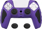 PlayVital Knight Edition Purple & Black Two Tone Anti-Slip Silicone Cover Skin for ps5 Controller, Soft Rubber Case for ps5 Wireless Controller with Thumb Grip Caps