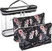 [Emma & Chloe] 3 Piece Toiletry Bag Set, Waterproof Home or Travel Cosmetic Train Case Makeup Bags for Women with Handle and Zipper, Paris Je T'aime, Travel