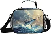 Marlin Fish Jump Insulated Lunch Box for Women Men - Ideal for Work, Picnics - Includes Adjustable Shoulder Strap