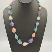 Vintage Multicolor Pastel Marble Swirl Lucite Beaded 24” Necklace New Old Stock