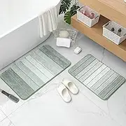Teewas Bathroom Rugs Sets 2 Piece, Luxury Ombre Bath Mat Set, Non Slip Ultra Soft and Water Absorbent Bath Carpet, Machine Washable Quick Dry Bath Mats for Bathroom Floor, Tub and Shower, Green