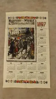 VTG 70's Calendar Kitchen Towel March 1897 Harpers Weekly Magazine Cover UNUSED