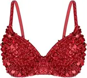 [Vxuxlje] Womens Beading Sparkle Glitter Padded Bra Top Rave Dance Belly Dancing Crop Tops Costume