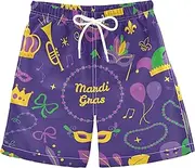 [Caihoyu] Mardi Gras Design Elements Carnival Purple Holiday Boys Swimwear Trunks Boys Board Swimming Shorts 8T