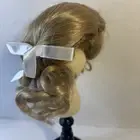 Doll Wig 14 15 Synthetic Mohair shoulder length center part curls, white ribbon