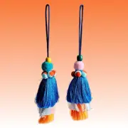 HANDMADE TASSEL - Wooden Top - Yarn Pom Pom - Key Car Decor - Purple Pink White
