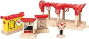 Hape Wooden Railway Record, Listen, & Light Railway Station Kid's Train Set