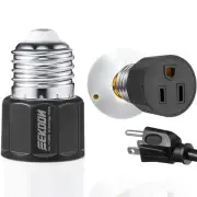 Feekoon 1 Pack 3 Prong Light Socket Outlet Adapter,e26/ E27 Socket Lig