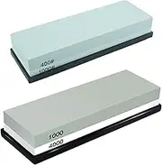 2 Pieces Dual Whetstone Set Knife Sharpening Water Stone Sharpener with Non-Slip Stand Holder (400/1000+1000/4000 Grit)