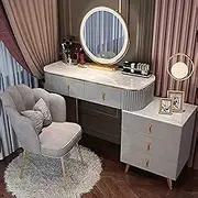 Modern Vanity Desk, Makeup Vanity with Cushioned Stool ＆ Side Cabinet, Dressing Table with Gold Stainless Steel Legs Makeup Dressing Table(100cm)