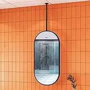 Black Oval Metal Ceiling Mounted Mirror with Ceiling Hanging Rod Mirrors(Boom can be Customized), Decorative Simple Glass Mirror, Floating Bathroom Vanity Makeup Shaving Mirror (Size : 40cm