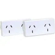 2PK HPM Double 10A Adaptor/Adapter Mains Power Twin Pack Right & Left Turn White