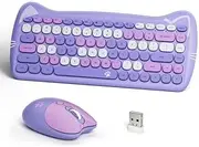 Cute Cat-Themed Wireless Keyboard and Mouse Set, 84 Keys, USB Compatible, Purple Color