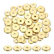 100 Pcs Brass Spacer Beads, 10mm Flat Round Beads Metal Heishi Bead, Gold