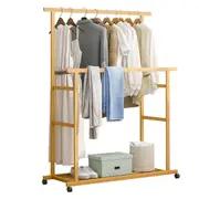 Double Rail Rolling Clothes Rack with Trousers Rack Bottom Shelf
