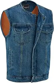 Vance Leathers Men's Black Denim Collarless Club Vest with Conceal Carry Pockets