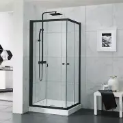 BLACK CORNER SQUARE SLIDING DOOR FRAMED SHOWER SCREEN CUBICAL