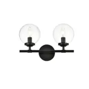 Living District Ingrid 2 Light Bath Sconce, Black/Clear - LD7302W15BLK