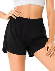 [YUNOGA] Women's Mid Rise Running Shorts with Mesh Liner 5" Quick Dry Athletic Gym Track Workout Shorts Zip Pocket