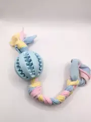Blue Durable Weaving Rope TPR Fun Non-Toxic Dog Teething Chew Squeaky Ball Toy