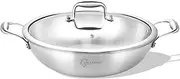 [LOLYKITCH] 12 Inch Tri-Ply Stainless Steel Wok Pan with Lid,Kadai,5 QT Induction Cooking Pot,Dishwasher and Oven Safe