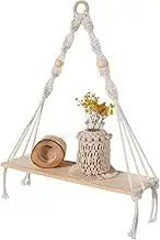 1Pcs Macrame Wall Hanging Shelf,Bohemian Hand-Woven Wall Hanging Shelf,Wooden Display Floating Shelf for Wall Decor,Rustic Shelf for Bedroom Living Room Home Decor