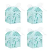 25Pcs Paper Hollow Wedding Favor Boxes Candy Boxes with Ribbon, Light Blue