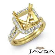 Asscher Diamond Engagement Halo Pave Ring Semi Mount 18k Yellow Gold 1.35Ctw