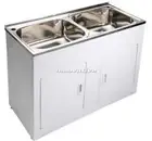 Dual Double Laundry Trough Sink & Cabinet White Metal 2x45 Litre Stainless Steel