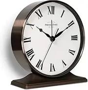 Presentime & Co Lewis Mantel Alarm Clock, Desk and Shelf Clock, Tabletop Decoration, 5.5 x 5 inch, Silent no Ticking, Metal Base, Bronze Finish, Roman Numeral