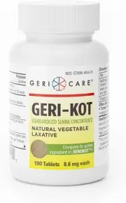 Geri-KOT Senna Laxative & Stool Softener Tablets, 100ct| Natural Vegetable Stimu