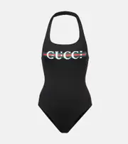 [Gucci] Gucci Web Stripe logo halterneck swimsuit AU 12 black