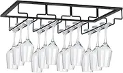 MATILODI Wine Glass Rack, Under Cabinet Stemware Wine Glass Holder, Wine Glasses Storage Hanger Metal Organizer for Cabinet Kitchen Bar (Black, 4 Rows 1 Pack)