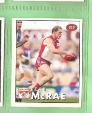 1996 AFL SELECT STICKER #212 DEAN McRAE, SYDNEY SWANS
