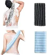 Exfoliating Body Scrubber，2 Pack Back Scrubber for Shower Bath, Japanese Scrub Wash Cloth, Exfoliating Washcloth Towel for Men Women, Body Exfoliator Loofah Luffa Sponge Net Rag Back Washer (Streaks & Blue)