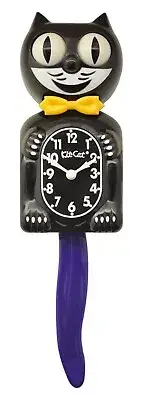 Black Kit-Cat Klock Yellow Bow Purple Tale Clock (15.5″ high)
