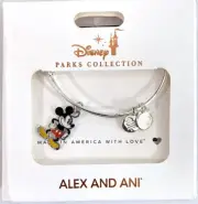 New Disney Parks Alex and Ani Mickey Mouse Silhouette Silver Bangle Bracelet